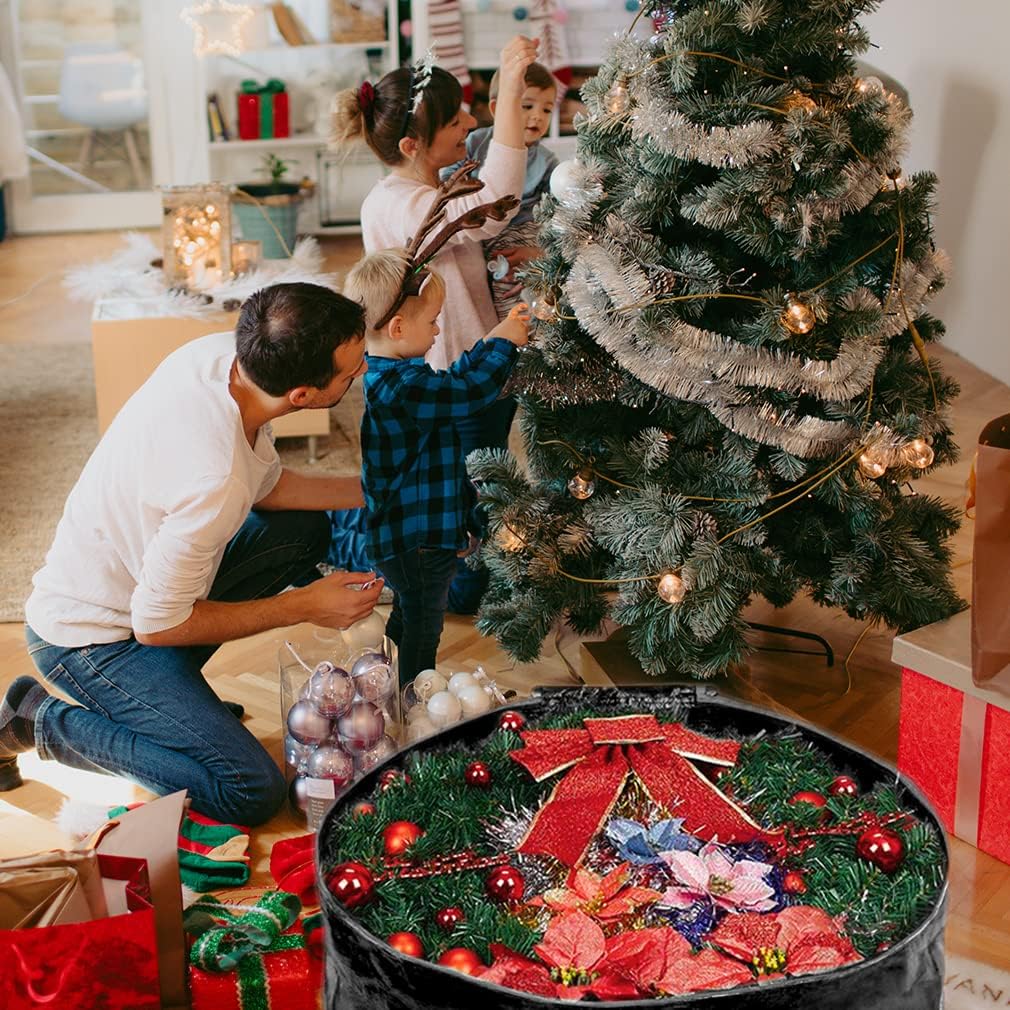 Propik Wreath Storage Bag - Tear-Resistant Holiday Container with Heavy-Duty Handles | 30” x 30” x 8” (Black)