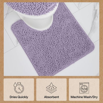 GORILLA GRIP Plush Absorbent Shaggy Chenille Bath Rug Mat for Oval Toilet Base with Rubber Backing, Machine Washable Rugs, Soft Microfiber Contour Mats for Toilets, Bathroom Decor, Lt Purple