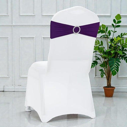 MDS Spandex Chair Sashes - 200 Pack Universal Elastic Stretch Bands with Buckle Slider | Purple