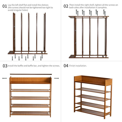 Bamboo Shoe Rack Organizer, 5 Tier Shoe Shelf Storage Organizer, for Entryway, Hallway, and Closet (Nature-31.5)