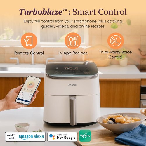 Cosori 9-in-1 TurboBlaze Air Fryer - Smart Control, 6 Qt, Precise Heating & Shake Reminders - Cream