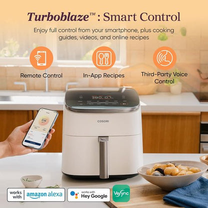 Cosori 9-in-1 TurboBlaze Air Fryer - Smart Control, 6 Qt, Precise Heating & Shake Reminders - Cream
