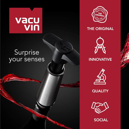 Vacu Vin Wine Stopper Set with Wine Saver Concerto - 6 Stoppers & Concerto Pump for Wine Freshness Up to 7 Days