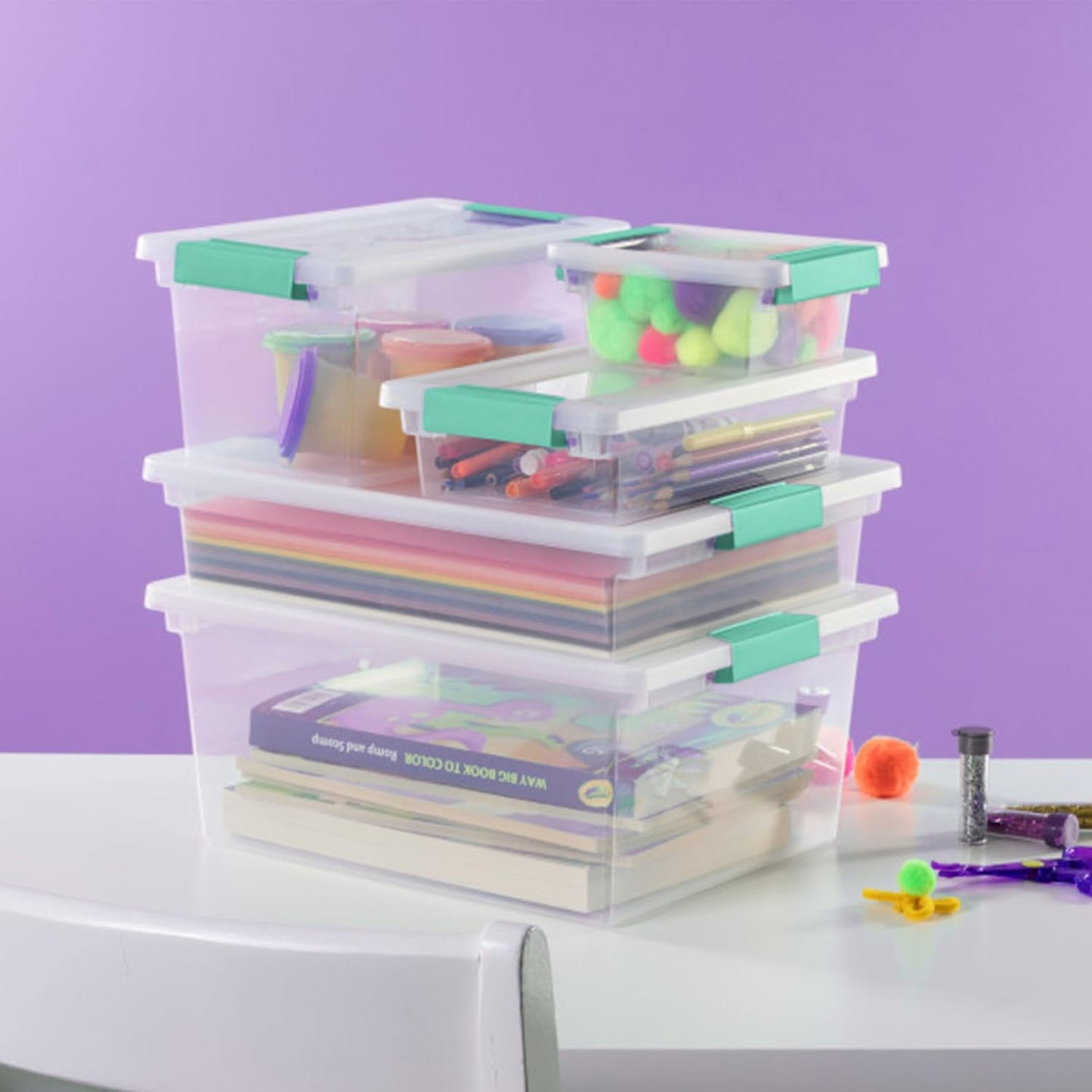 Sterilite 24-Pack Clip Box | Stackable Clear Plastic Bins with Latching Lids for Arts & Crafts Storage