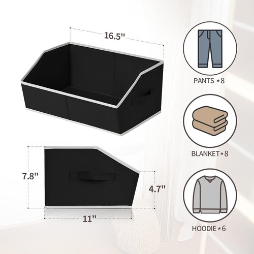 Homsorout Fabric Cube Bins - Trapezoid Collapsible Storage Organizers with Handles | 10 Pack, Black