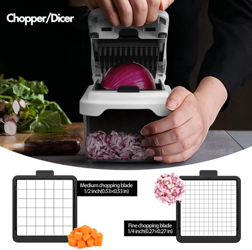 Cambom Vegetable Chopper - Multifunctional Food Dicer With 8 Blades & Container | Perfect for Onions, Carrots & More