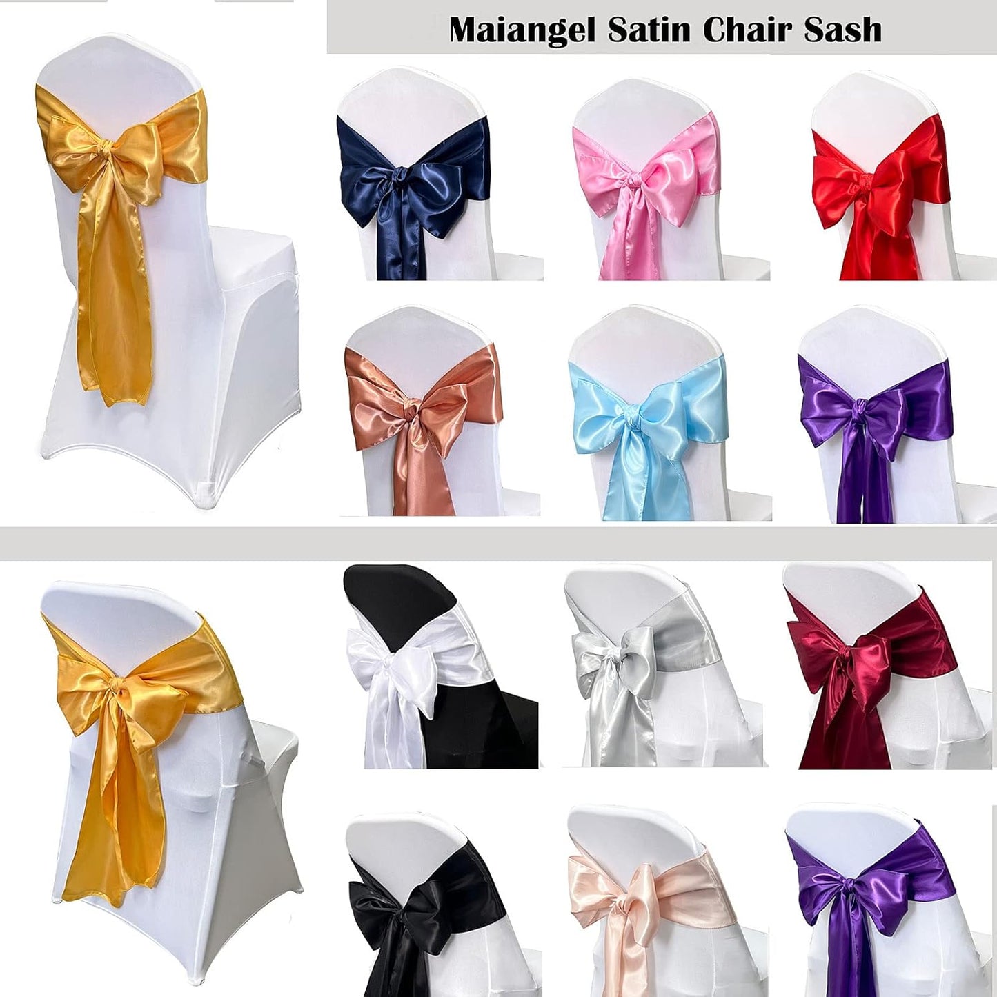 Skiennix Satin Chair Sashes - 50PCS Elegant Ribbon Ties for Wedding & Event Decor | Gold