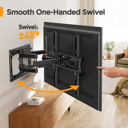 Perlegear Full Motion TV Wall Mount for 26-65 inch TVs, TV Bracket Supports Swivel Articulating Level Extension Tilt Arms, Max VESA 400x400mm up to 99lbs, 16" Wood Studs, PGMFK4