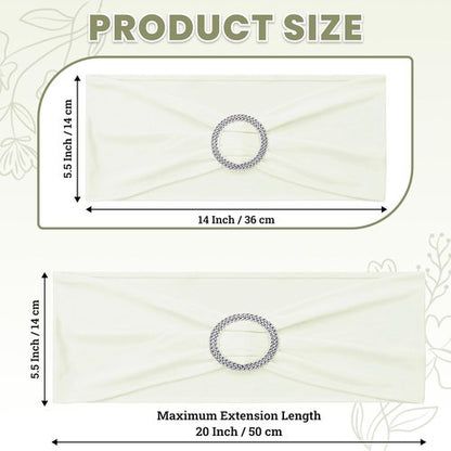 MDS Spandex Chair Sashes - Universal Fit Elastic Stretch Bands with Buckle for Weddings | Ivory - Pack of 200