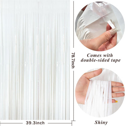 White Party Streamers - Foil Fringe Backdrop Curtains for Birthday, Graduation & Bridal Shower