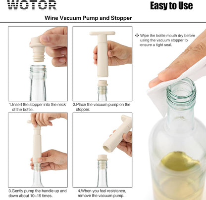WOTOR Wine Stoppers Vacuum, Silicone Wine Saver & Preserver, Reusable Bottle Sealer, Keep Fresh (Cream, 12 Pieces)