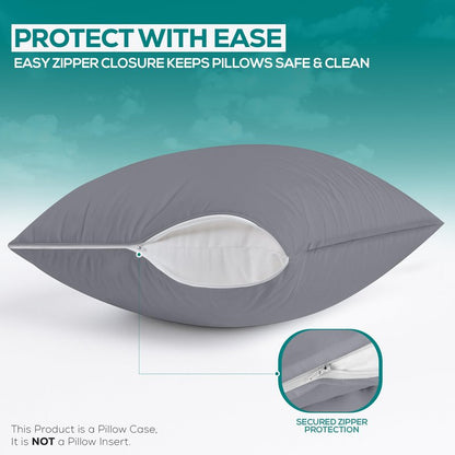 Utopia Bedding Premium 100% Waterproof Pillow Protectors with Zipper Queen Size (Set of 2), Bed Bug and Dust Mite Proof Zippered Pillow Covers, Pillow Encasement Cases, Gray
