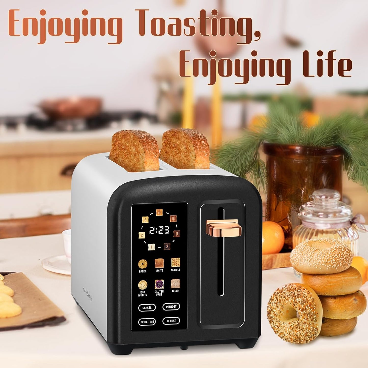 SEEDEEM 2-Slice Toaster - Touch Screen, Fast Heating, 7 Shade Settings, 1.5" Wide Slots, Dark Chocolate