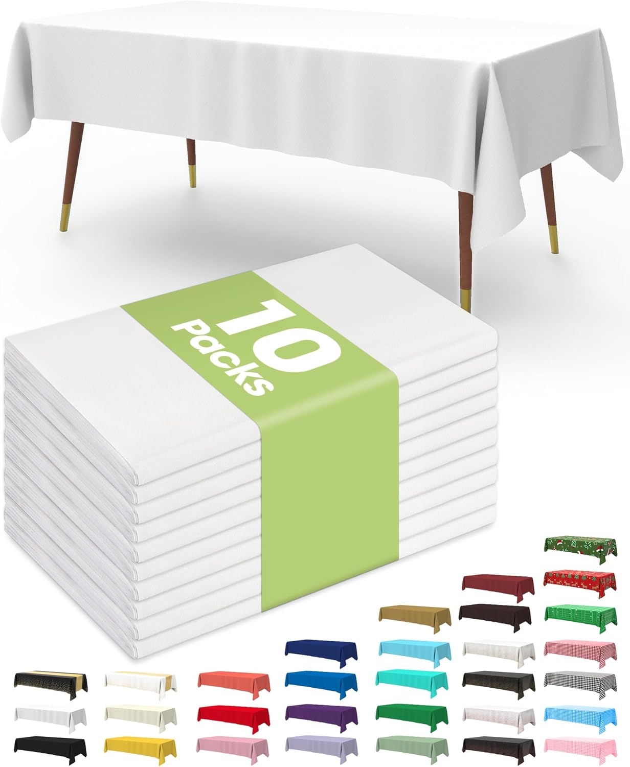Pureegg Disposable Table Set - 10 Pack White & Pink Tablecloths (54''x108'') & Runners (14''x108'') | Leakproof & Stain-Resistant for Events