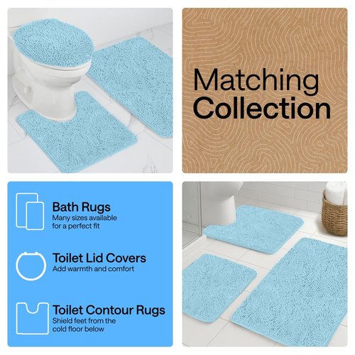 GORILLA GRIP Plush Absorbent Shaggy Chenille Bath Rug Mat for Oval Toilet Base with Rubber Backing, Machine Washable Rugs, Soft Microfiber Contour Mats for Toilets, Quick Dry, Bathroom Decor, Sky