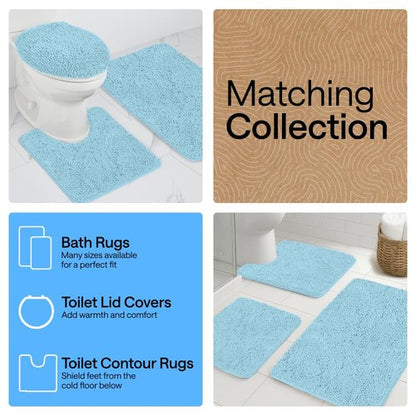 GORILLA GRIP Plush Absorbent Shaggy Chenille Bath Rug Mat for Oval Toilet Base with Rubber Backing, Machine Washable Rugs, Soft Microfiber Contour Mats for Toilets, Quick Dry, Bathroom Decor, Sky