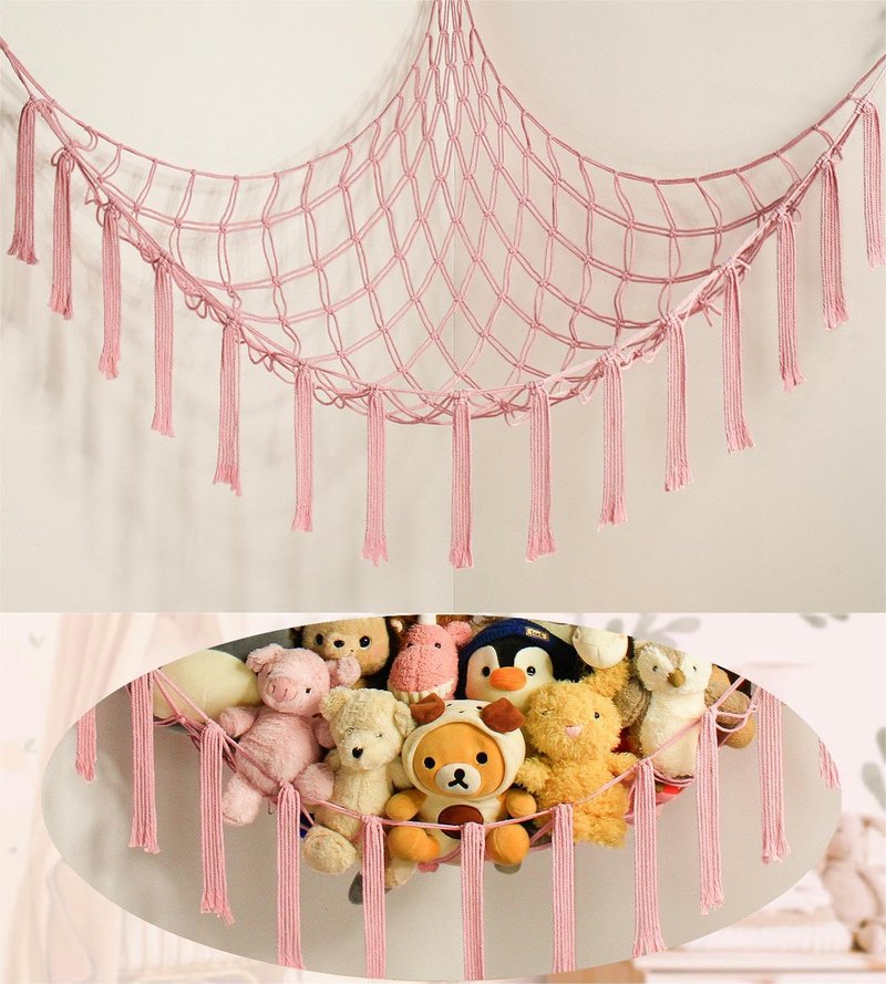 mirolam Stuffed Animal Storage Hammock Net - Toy Hammock Net for Stuffed Animals Corner - Hanging Stuff Animal Organizer Holder Large Pink Baby Nursery Room Decor