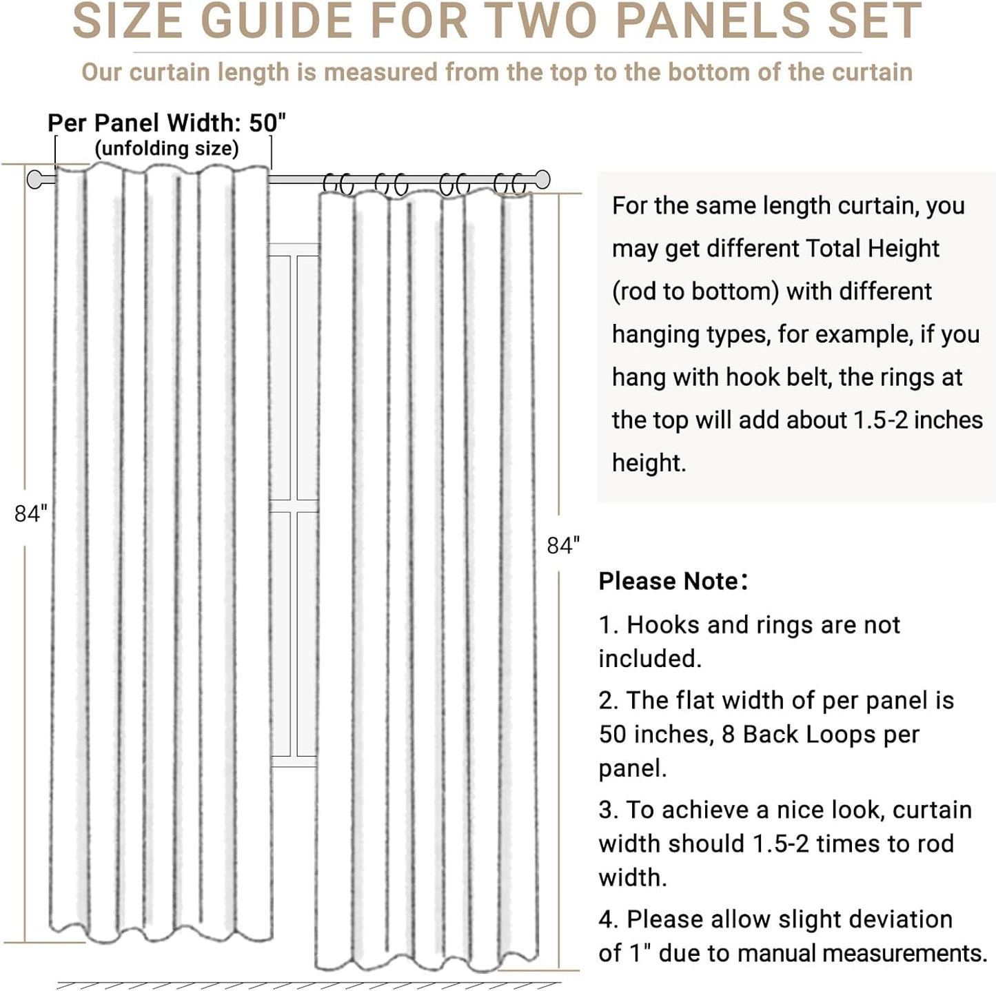 Skiennix Blackout Curtains - 100% Blackout Thermal Insulated Drapes, 50" W x 72" L, 2 Panels Set