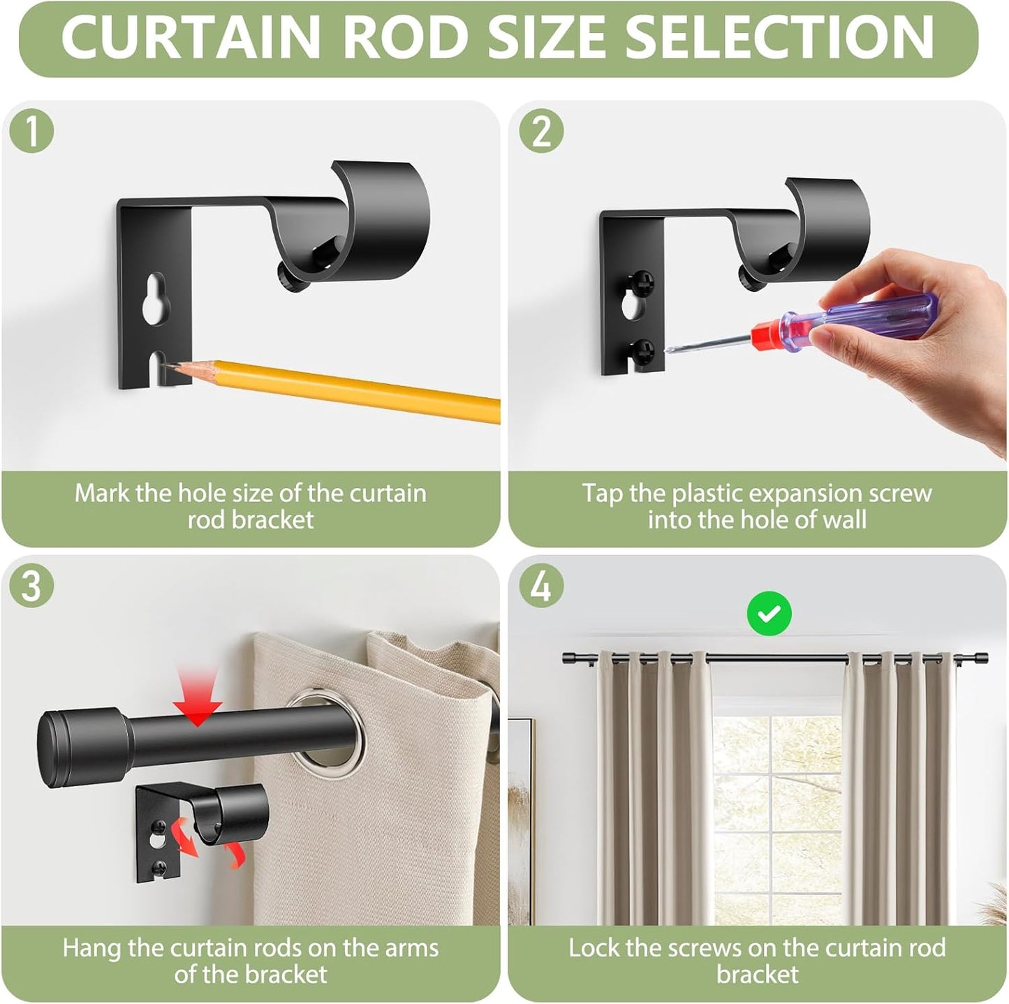 Adjustable Black Curtain Rods by [Brand Name] - 5/8” Diameter, 30-60 Inch for 30-54 Inch Windows