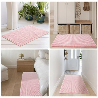TYUU Light Peachy Pink Long Bathroom Rugs, Waffle Runner Rug Bathroom Non Slip Washable Quick Dry Cute Bath Mat Boho Farmhouse Bath Mat, 72"x24" Light Peachy Pink