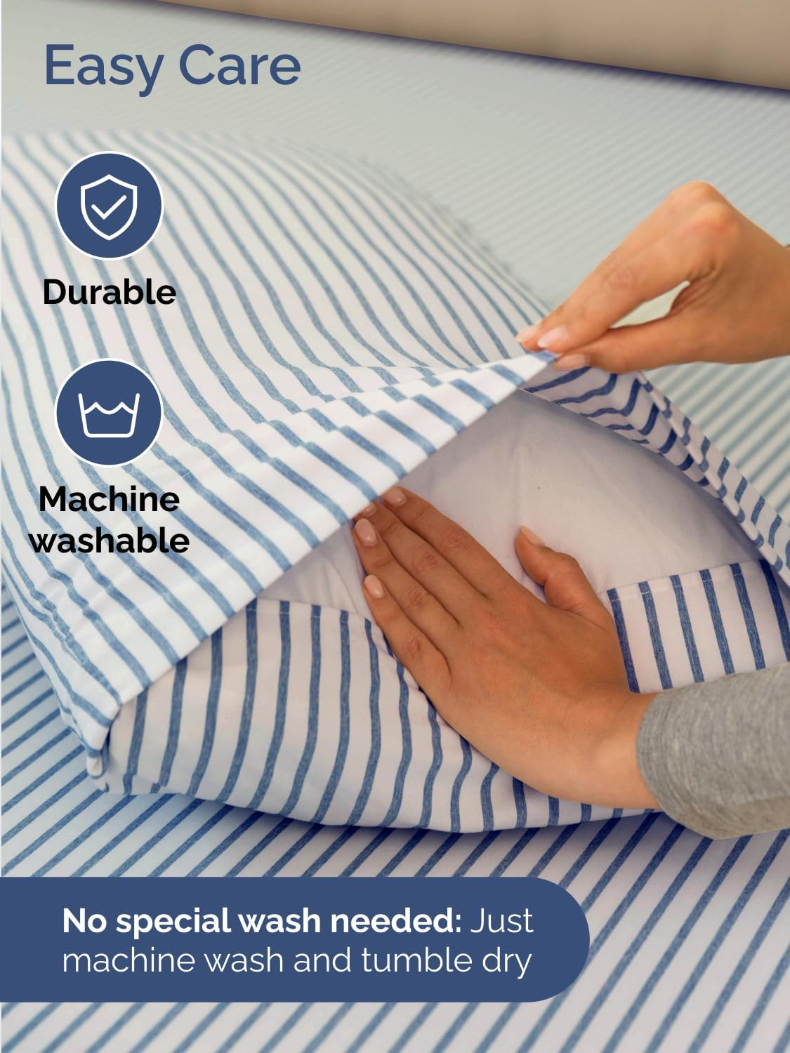 Skiennix Extra Deep Split King Sheet Set - 7 Piece Breathable Cooling Bedding - Soft Wrinkle-Free Blue Stripes