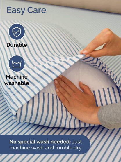 Skiennix Extra Deep Split King Sheet Set - 7 Piece Breathable Cooling Bedding - Soft Wrinkle-Free Blue Stripes