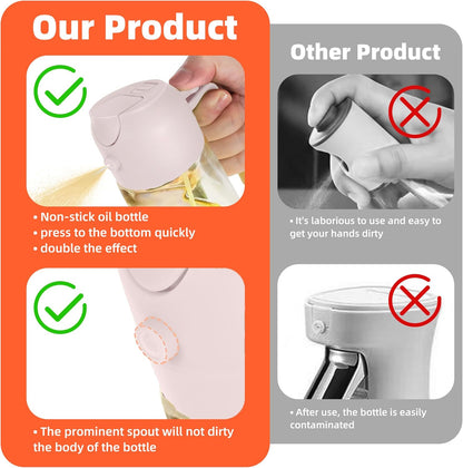 TrendPlain 16oz Glass Olive Oil Sprayer - 2-in-1 Dispenser for Cooking, Air Fryer & BBQ - Peach Color