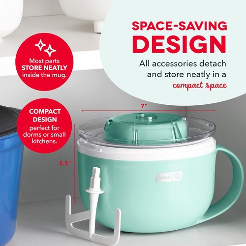 Dash My Mug Ice Cream Maker - Create Delicious Gelato, Frozen Yogurt & Sorbet - Easy to Clean - Aqua, 2 Bowls