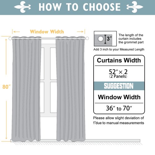 ChrisDowa Blackout Curtains 80 inches Long for Bedroom - 2 Panels Set Grommet Thermal Insulated Room Darkening Curtains for Living Room (Grey, 52 x 80 Inch)