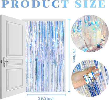 Skiennix Iridescent Foil Curtain Backdrop - 5 Pack Metallic Tinsel Fringe for Parties & Celebrations
