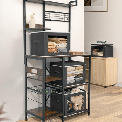 Homsorout Stackable Storage Bins - Large Foldable Closet Organizer with Lids | 3-Pack Dark Grey