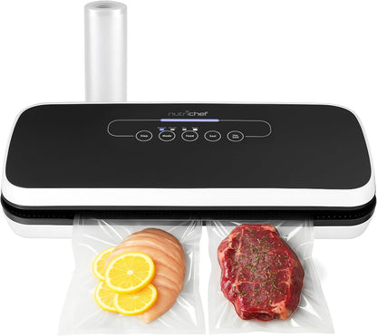 NutriChef Vacuum Sealing System - Automatic Food Preservation with Starter Kit, Compact Design, Black