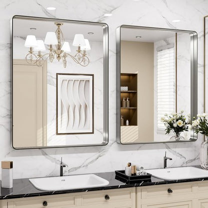 LOAAO Brushed Nickel Bathroom Mirror - Rounded Rectangle Design, Anti-Rust & Shatterproof, 24x30 Inch