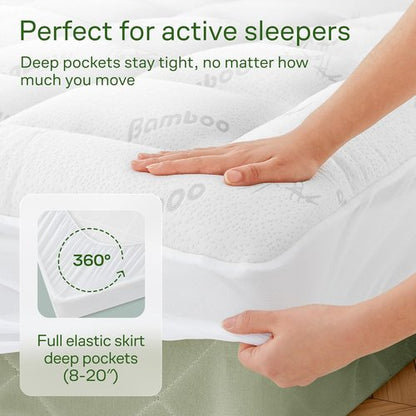 Ultra Soft Twin XL Size Mattress Topper - Viscose Made from Bamboo Pillow Top Mattress Pad for Back Pain Relief - Naturally Cooling for Hot Sleepers, White