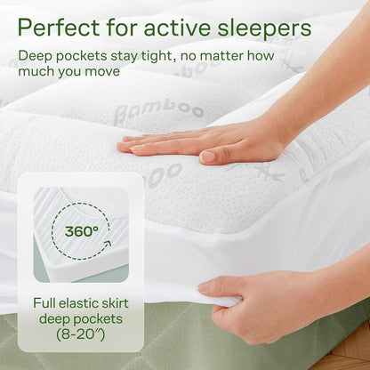 Niagara Ultra Soft Queen Size Mattress Topper - Viscose Made from Bamboo Pillow Top Mattress Pad for Full Back Support - Naturally Cooling for Hot Sleepers, White