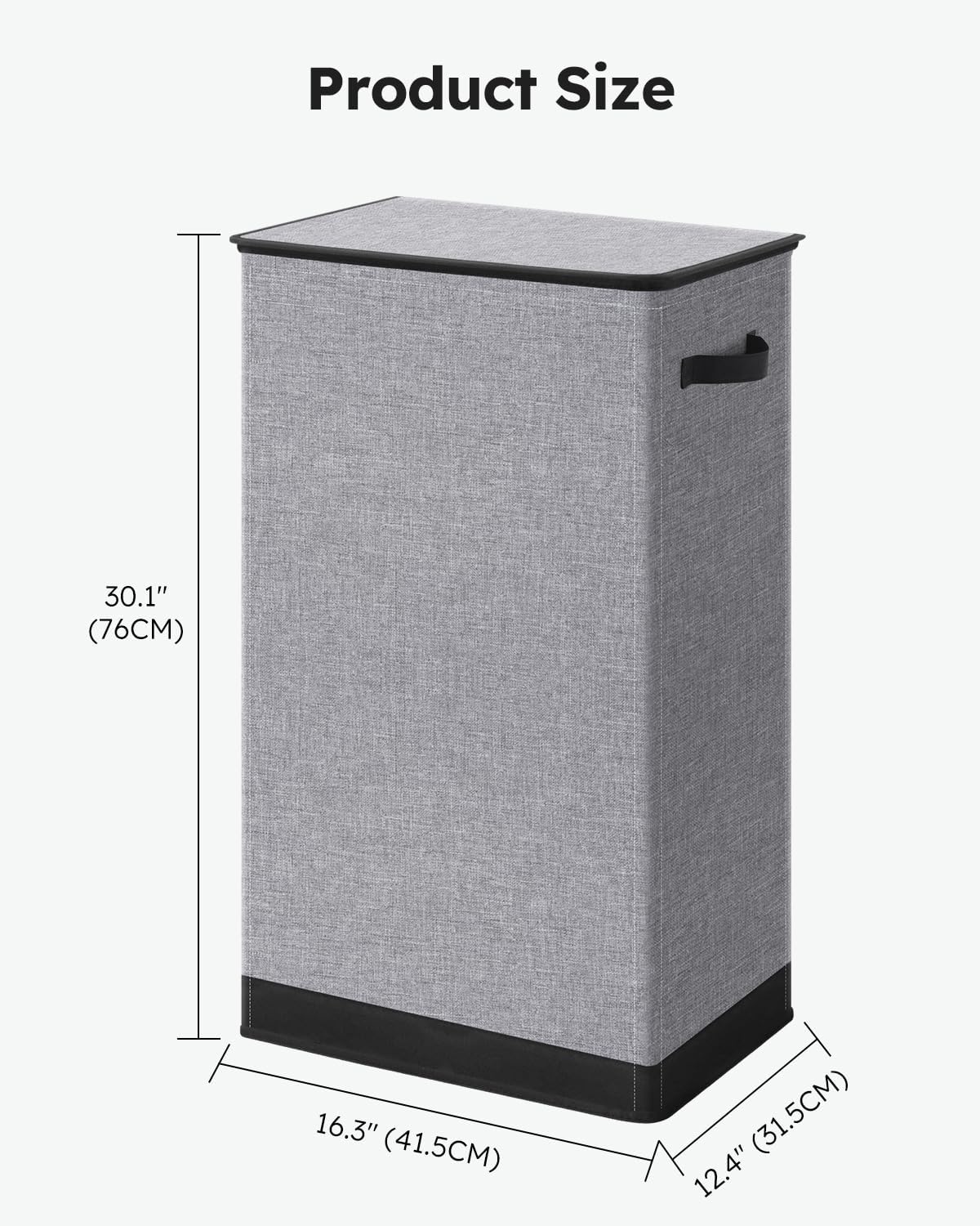 SOLEDI Laundry Hamper - 100L Large Collapsible Basket with Lid & Removable Bag - Grey