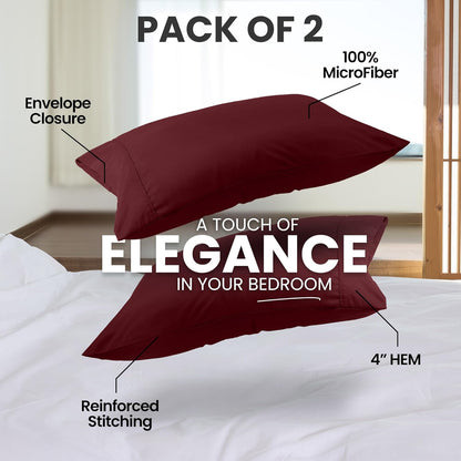 Utopia Bedding Queen Pillow Cases - Soft Brushed Microfiber - 2 Pack, Envelope Closure | 20 x 30 Inches, Burgundy