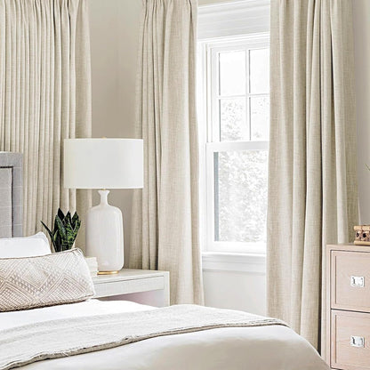 MIULEE 100% Blackout Linen Textured Curtains - Thermal Insulated Cream Drapes | 52 x 72 Inch (2 Panels)