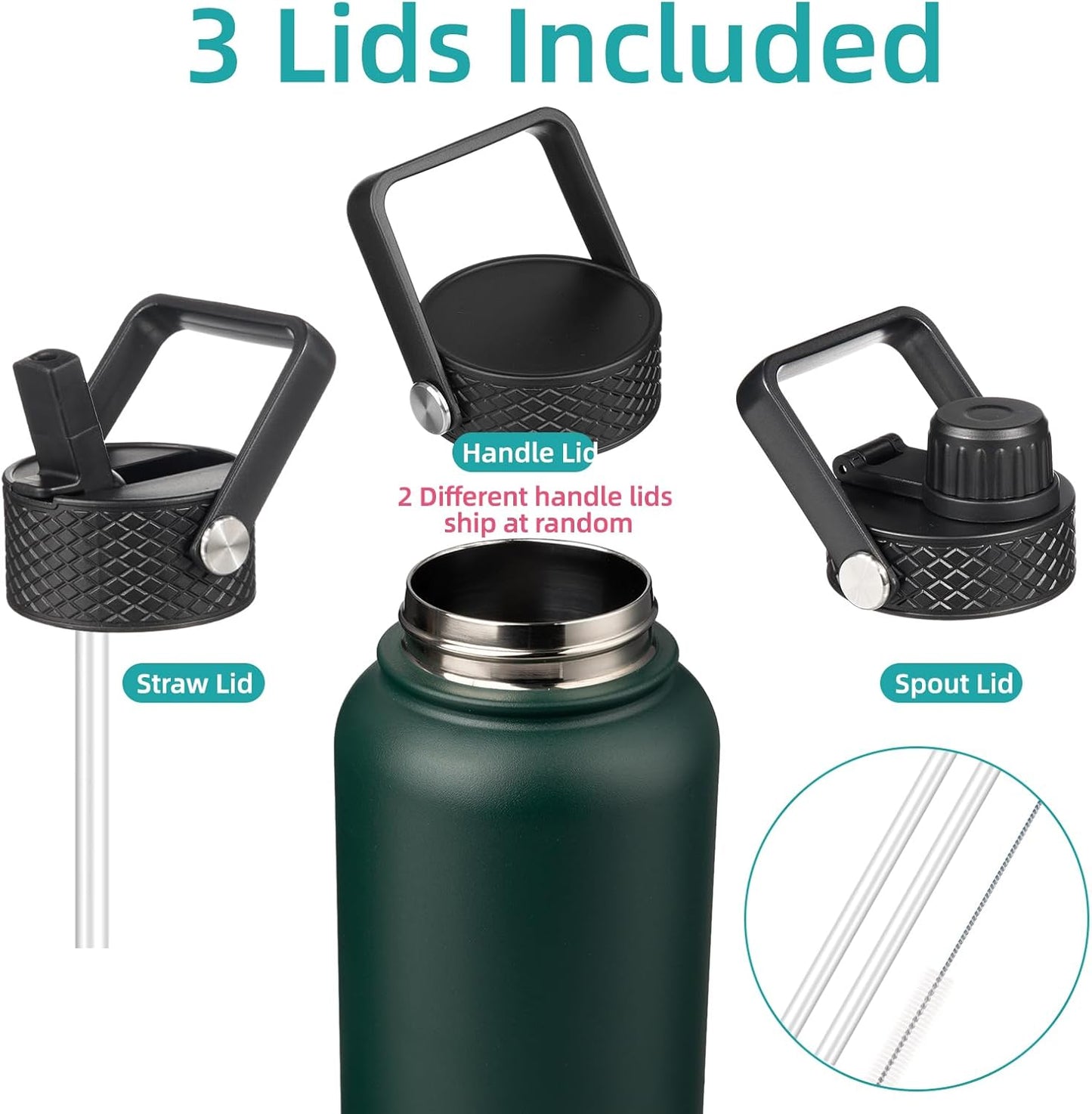 Skiennix 32 Oz Insulated Stainless Steel Water Bottle - Durable Sport Design in Army Green