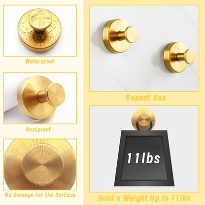 Benvo Suction Cup Hooks - No Drill Stainless Steel Hanging Hooks for Bathroom & Kitchen | 2 Pack, Gold