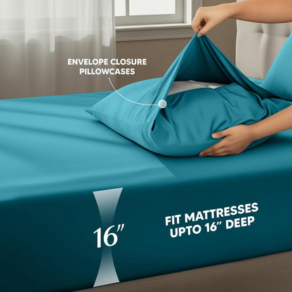 Utopia Bedding Queen Size Sheet Set - Soft, Breathable Microfiber | 4-Piece in Denim Blue