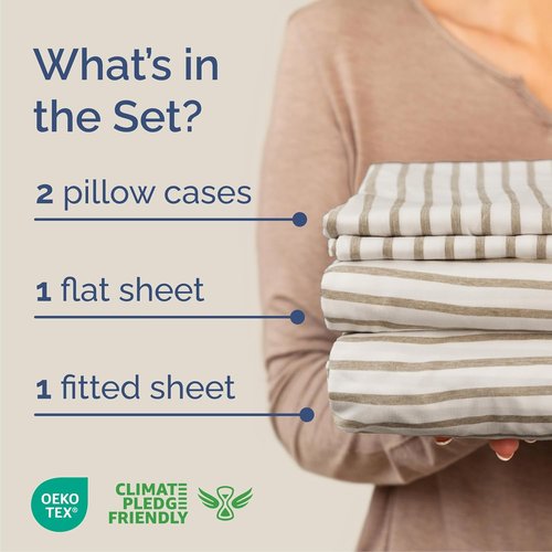 Cal King Size Sheet Set by Hotel Luxury | 4-Piece Comfy, Breathable & Cooling Bedding - Deep Pockets, Wrinkle-Free, Beige Stripes