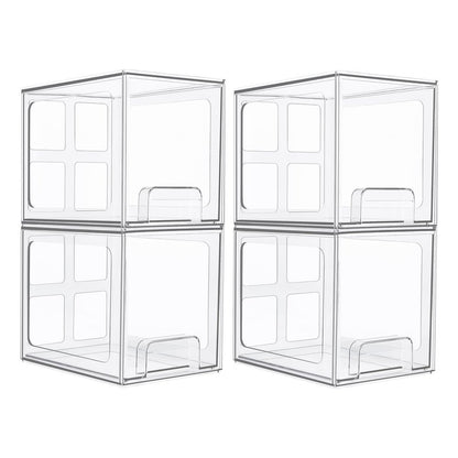 Vtopmart 4 Pack Stackable Storage Drawers, 6.6''Tall Acrylic Bathroom Makeup Organizers,Clear Plastic Drawers For Vanity, Undersink, Kitchen Cabinet,Pantry Organization and Storage