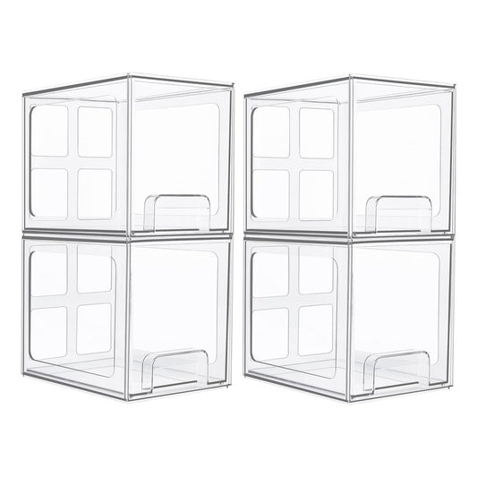 Vtopmart 4 Pack Stackable Storage Drawers, 6.6''Tall Acrylic Bathroom Makeup Organizers,Clear Plastic Drawers For Vanity, Undersink, Kitchen Cabinet,Pantry Organization and Storage