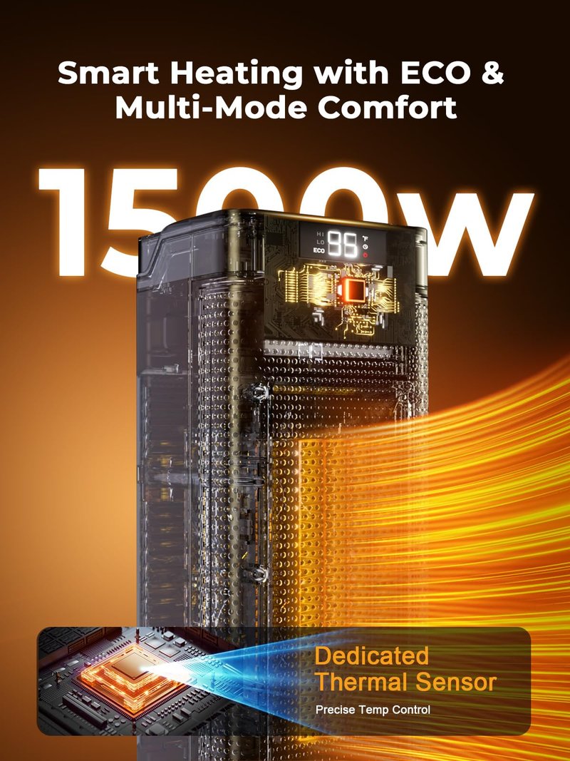 Space Heaters for Indoor Use, 1500W Portable Heater with Remote and Thermostat, 90° Oscillation, 4 Modes, 12H Timer, Overheating & Tip-Over Protection, Quiet Electric Heaters for Home, Office, Bedroom