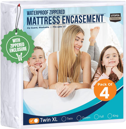 Utopia Bedding Mattress Protector - 100% Waterproof Bed Bug & Dust Mite Proof | Twin XL Size (Pack of 4)