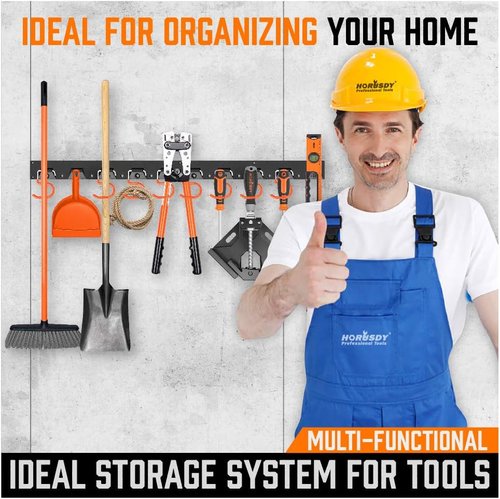 HORUSDY 64-Inch Adjustable Wall Mount Tool Organizer - Versatile Storage for Mops, Brooms & More