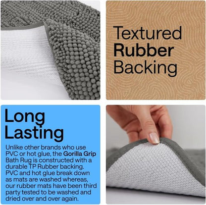 GORILLA GRIP Bath Rug Mat - Soft Absorbent Chenille | Quick-Dry Microfiber, 60x17, Charcoal