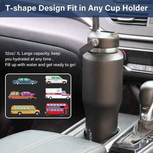 HYDROWION 40oz Insulated Water Bottle - Leakproof Design with Straw & Flex Cap | Fits Car Cup Holder, Black