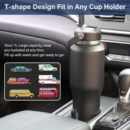 HYDROWION 40oz Insulated Water Bottle - Leakproof Design with Straw & Flex Cap | Fits Car Cup Holder, Black
